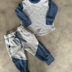 Olive and Scout Gray and Blue Waffle Knit Joggers set
